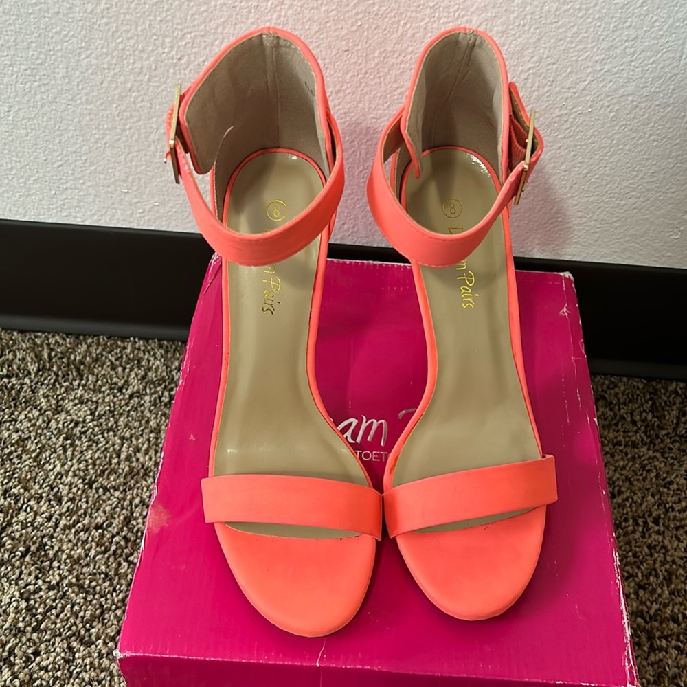 Coral pink sandal heels